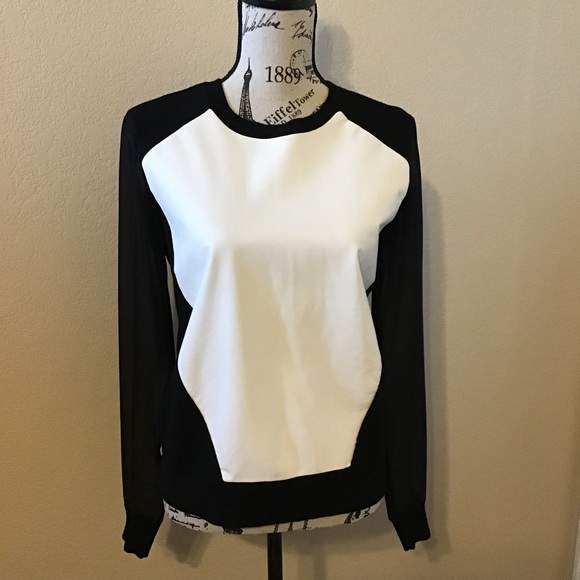 Rebekah Minkoff Leather Panel Sheer Sleeve Sweater Small - Picture 2 of 10